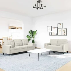 vidaXL 2-delige Loungeset met kussens en bolsters fluweel crèmekleurig