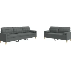vidaXL 2-delige Loungeset met sierkussens stof donkergrijs