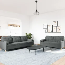 vidaXL 2-delige Loungeset met sierkussens stof donkergrijs