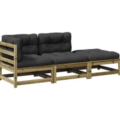 vidaXL 3-delige Loungeset met kussens geïmpregneerd grenenhout