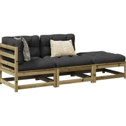 vidaXL 3-delige Loungeset met kussens geïmpregneerd grenenhout