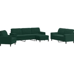 vidaXL 4-delige Loungeset met kussens en bolsters fluweel donkergroen