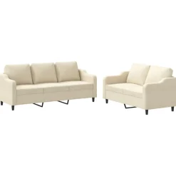 vidaXL 2-delige Loungeset met kussens stof crèmekleurig