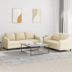 vidaXL 2-delige Loungeset met kussens stof crèmekleurig