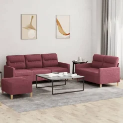 vidaXL 3-delige Loungeset met kussens stof wijnrood