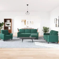 vidaXL 4-delige Loungeset met kussens fluweel donkergroen