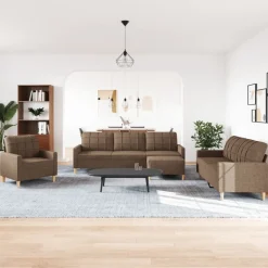 vidaXL 4-delige Loungeset met voetenbank stof bruin