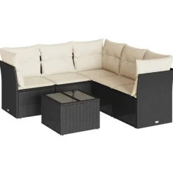 vidaXL 6-delige Loungeset met kussens poly rattan zwart