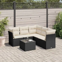 vidaXL 6-delige Loungeset met kussens poly rattan zwart