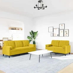 vidaXL 2-delige Loungeset met kussens en bolsters fluweel geel