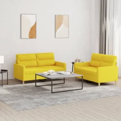 vidaXL 2-delige Loungeset met kussens stof lichtgeel