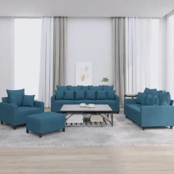 vidaXL 4-delige Loungeset met kussens fluweel blauw