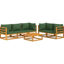vidaXL 6-delige Loungeset met groene kussens massief hout