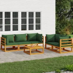 vidaXL 6-delige Loungeset met groene kussens massief hout