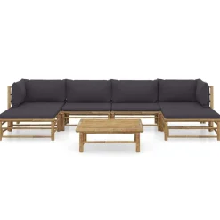 vidaXL 7-delige Loungeset met donkergrijze kussens bamboe