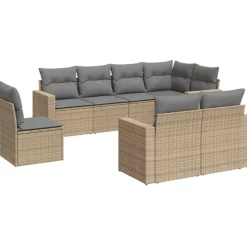 vidaXL 8-delige Loungeset met kussens poly rattan beige