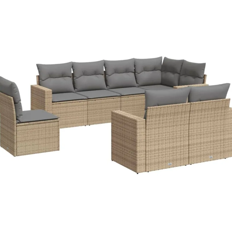 vidaXL 8-delige Loungeset met kussens poly rattan beige