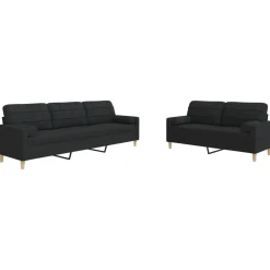 vidaXL 2-delige Loungeset met sierkussens stof zwart