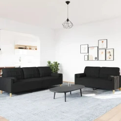 vidaXL 2-delige Loungeset met sierkussens stof zwart