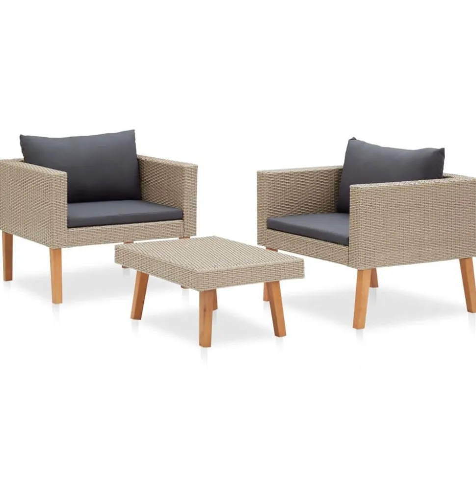 vidaXL 3-delige Loungeset met kussens poly rattan beige