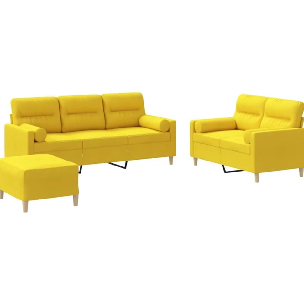 vidaXL 3-delige Loungeset met kussens stof lichtgeel