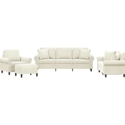 vidaXL 4-delige Loungeset met kussens fluweel crèmekleurig