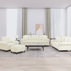 vidaXL 4-delige Loungeset met kussens fluweel crèmekleurig
