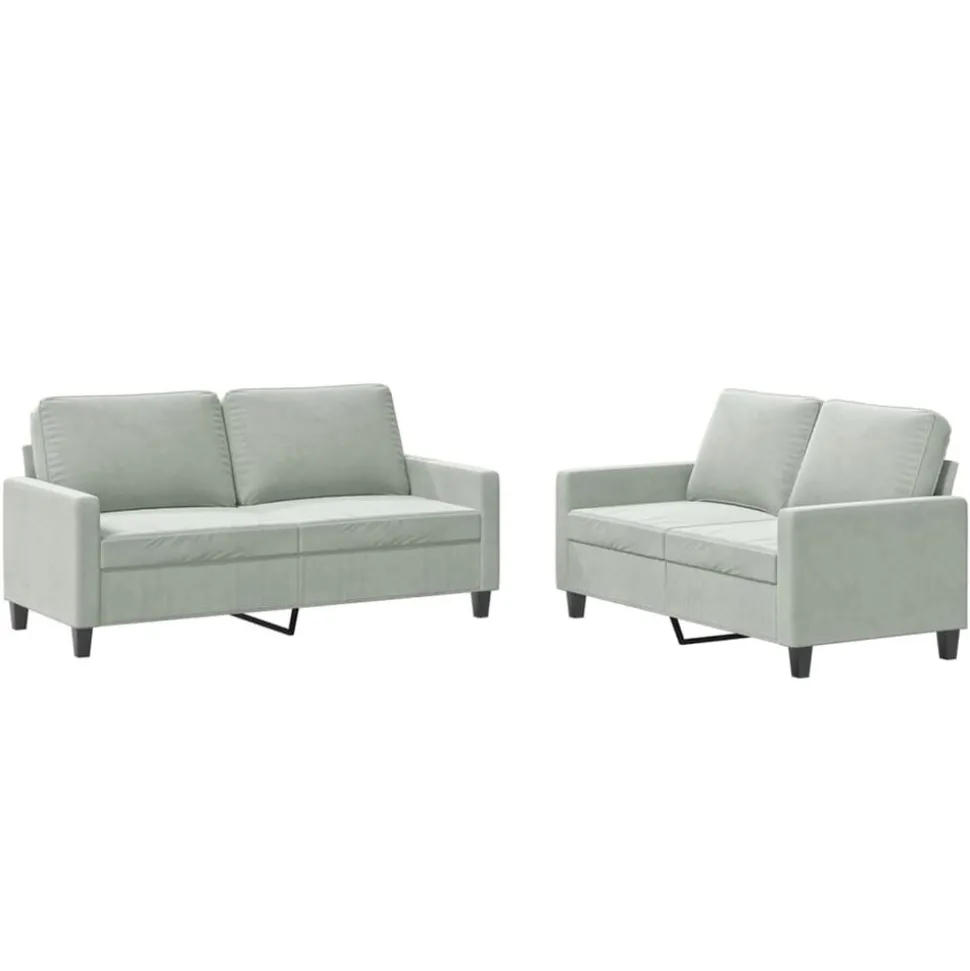 vidaXL 2-delige Loungeset met kussens fluweel lichtgrijs