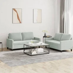 vidaXL 2-delige Loungeset met kussens fluweel lichtgrijs