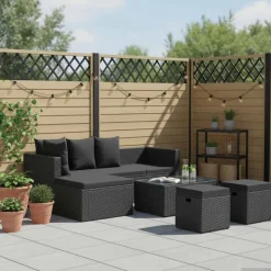 vidaXL 4-delige Loungeset met kussens poly rattan zwart