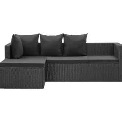 vidaXL 4-delige Loungeset met kussens poly rattan zwart