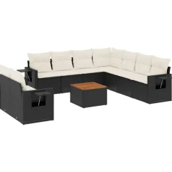 vidaXL 10-delige Loungeset met kussens poly rattan zwart