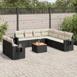 vidaXL 10-delige Loungeset met kussens poly rattan zwart