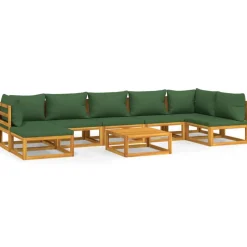 vidaXL 8-delige Loungeset met groene kussens massief hout