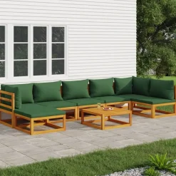 vidaXL 8-delige Loungeset met groene kussens massief hout