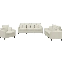 vidaXL 3-delige Loungeset met kussens fluweel crèmekleurig
