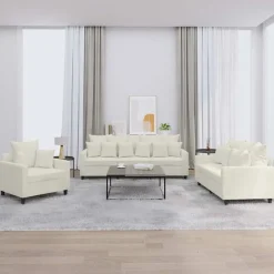 vidaXL 3-delige Loungeset met kussens fluweel crèmekleurig