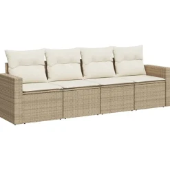 vidaXL 4-delige Loungeset met kussens poly rattan beige