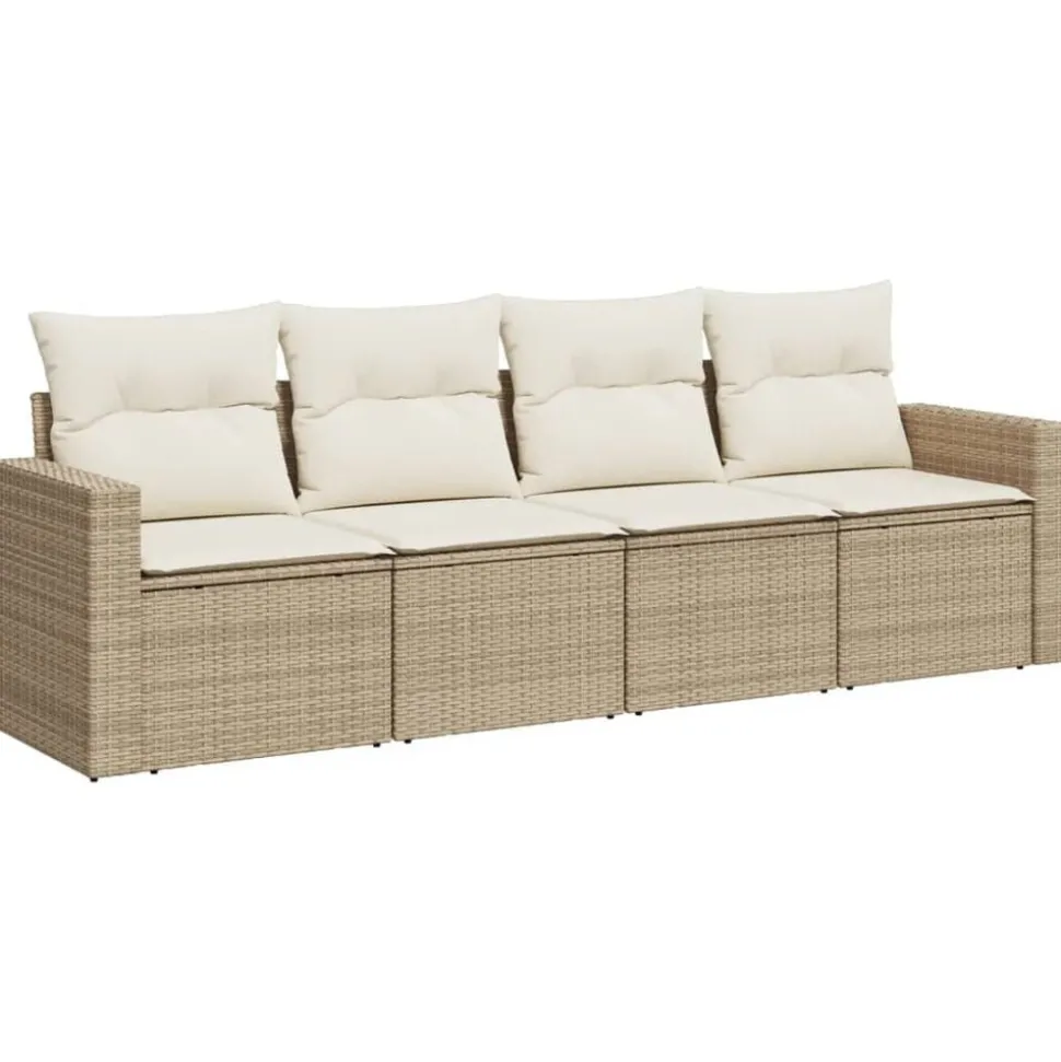 vidaXL 4-delige Loungeset met kussens poly rattan beige