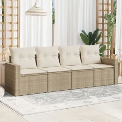vidaXL 4-delige Loungeset met kussens poly rattan beige