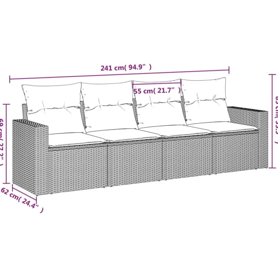 vidaXL 4-delige Loungeset met kussens poly rattan beige
