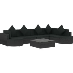 vidaXL 8-delige Loungeset met kussens poly rattan zwart