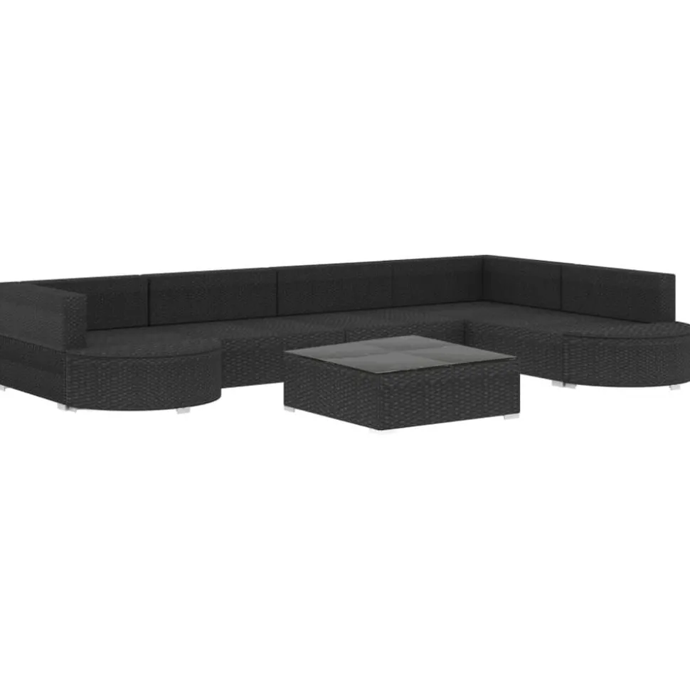 vidaXL 8-delige Loungeset met kussens poly rattan zwart