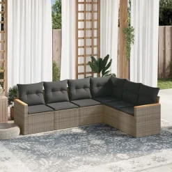 vidaXL 6-delige Loungeset met kussens poly rattan grijs