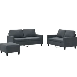 vidaXL 3-delige Loungeset met kussens fluweel donkergrijs