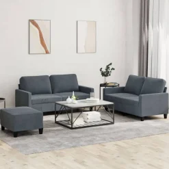 vidaXL 3-delige Loungeset met kussens fluweel donkergrijs