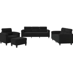 vidaXL 4-delige Loungeset met kussens microvezelstof zwart