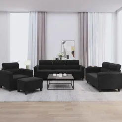 vidaXL 4-delige Loungeset met kussens microvezelstof zwart