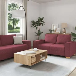 vidaXL 2-delige Loungeset met kussens stof wijnrood