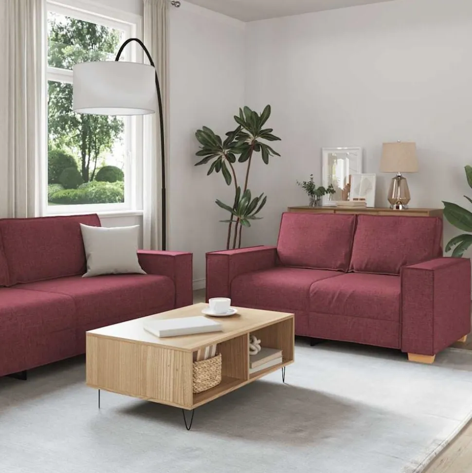 vidaXL 2-delige Loungeset met kussens stof wijnrood